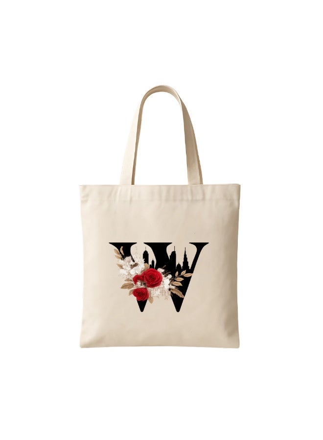 PRINTSHOP4ME Floral Initial Tote Bag A To Z – Cotton Canvas Reusable Tote With Alphabet Print For Grocery, Market And Daily Use - Image 1